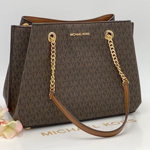 MICHAEL KORS TEAGEN LG LONG DROP SATCHEL BROWN